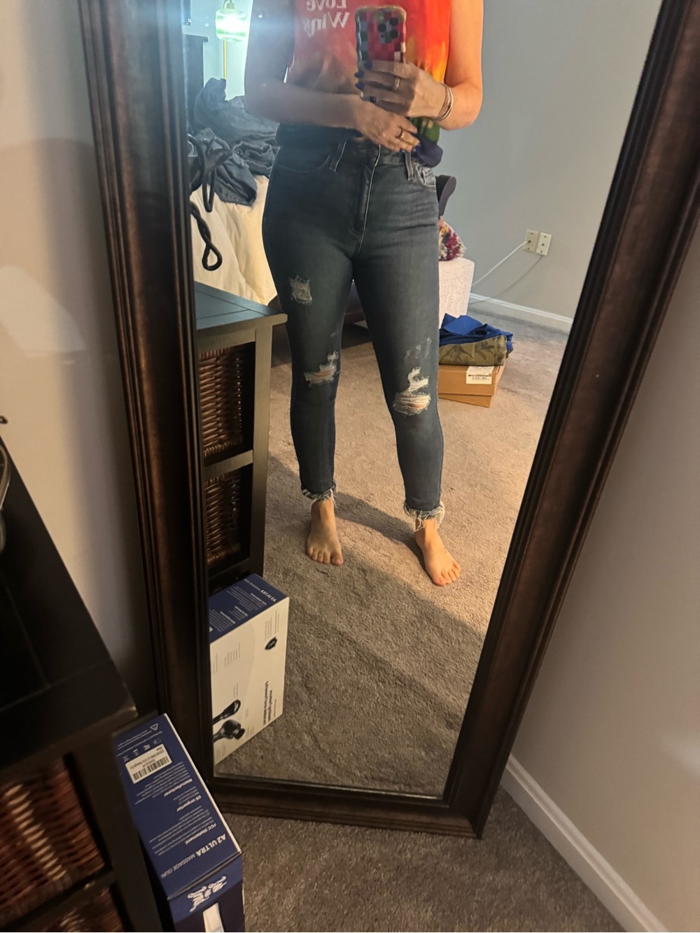 Just Black Distressed Ankle Skinny Jeans - Dark Blue Wash